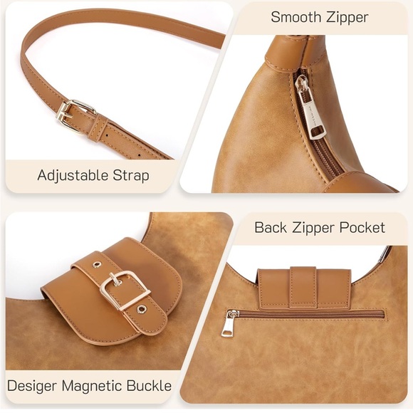 Elegant Tan Faux Leather Shoulder/Crossbody Soft Bag - Picture 3 of 3